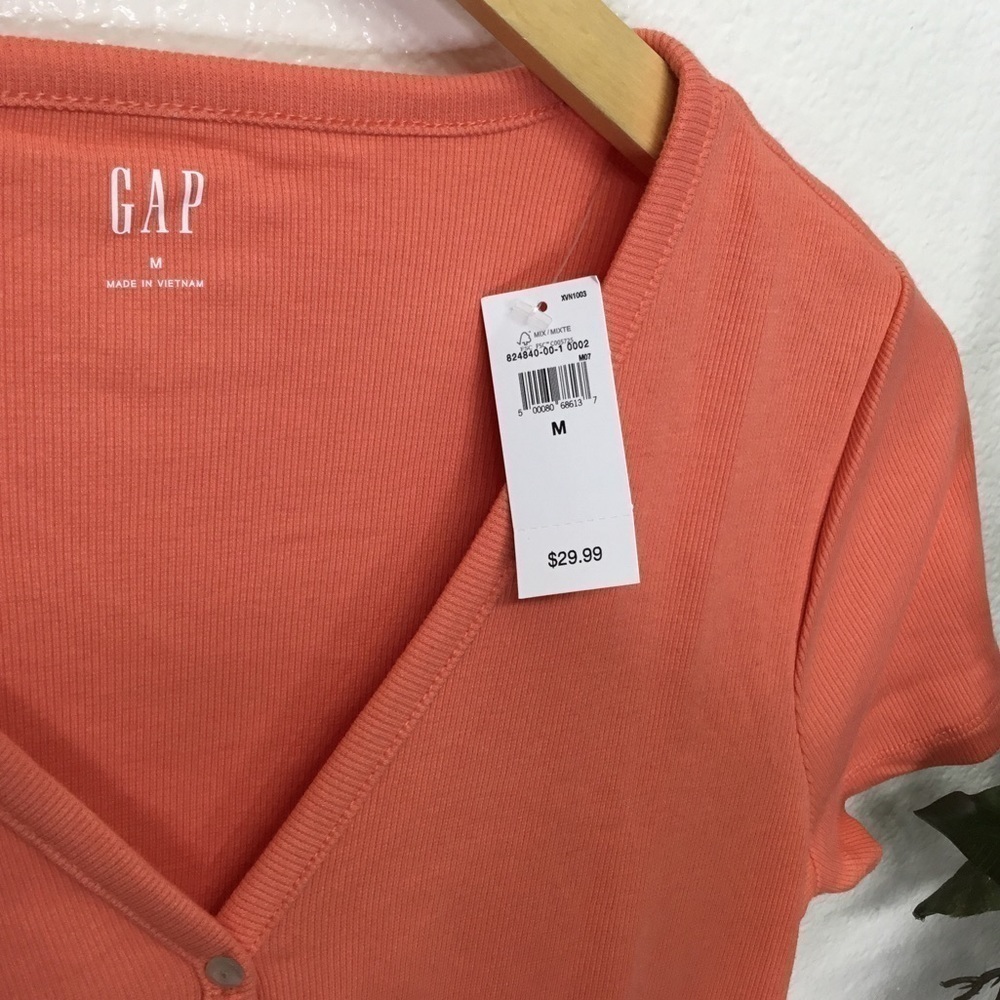 NWT Gap Orange Ribbed Short Sleeve Top - Picture 4 of 6